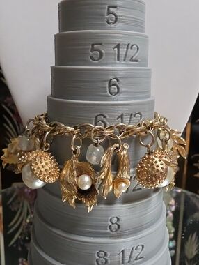 Vintage Acorn Charm Bracelet, 1950s 1960s Autumn Leaf Pearl Bracelet
